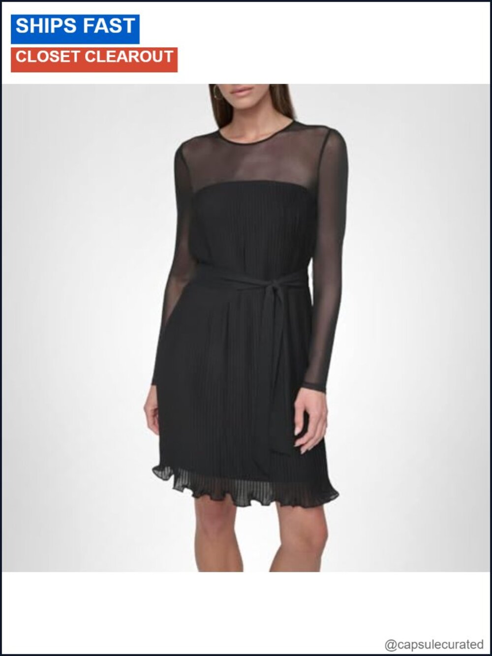 Long Sleeve Jewel Neck Mini Ruffle Hem Dress with Removable Belt